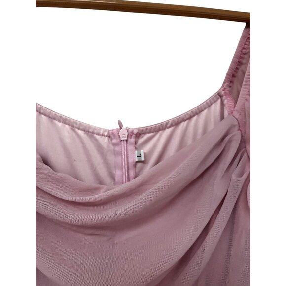 Womens Light Pink Ruched Long Sleeve Midi Dress With Draped Neckline Size Large - Picture 6 of 8